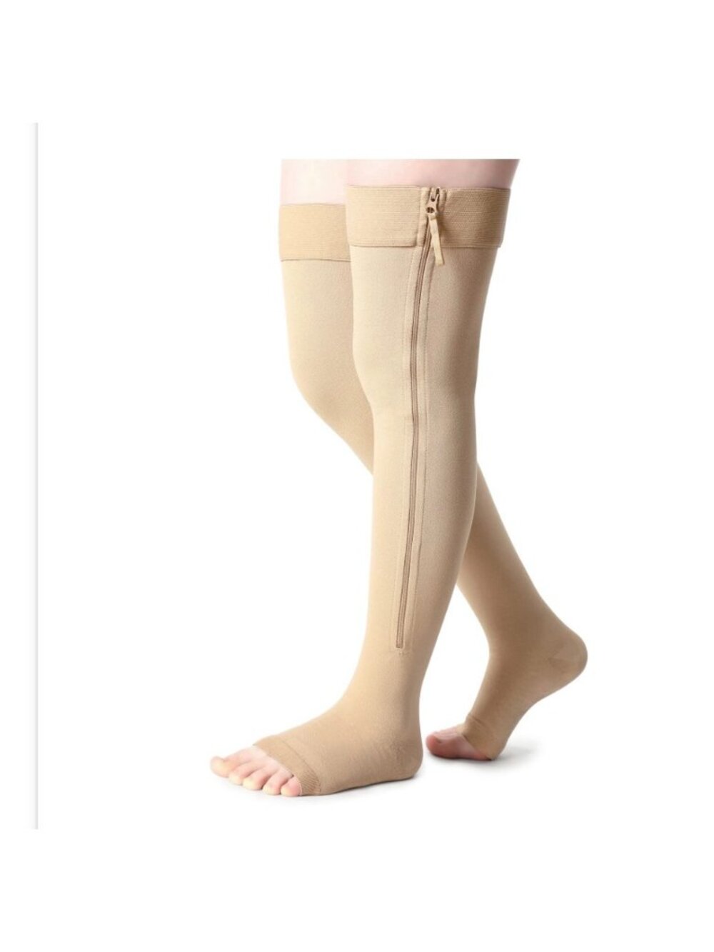 Newcotte 20-30mmHg Women Men Size L Thigh High Compression Zipper Socks